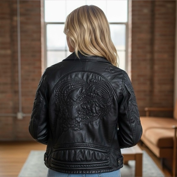 mblm Jackets & Blazers - Whimsigoth Biker Moto Chic Faux Leather Jacket Floral Embroidered Edgy Rocker